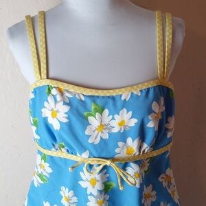 Liz Claiborne Blue and Yellow Floral Tankini Top